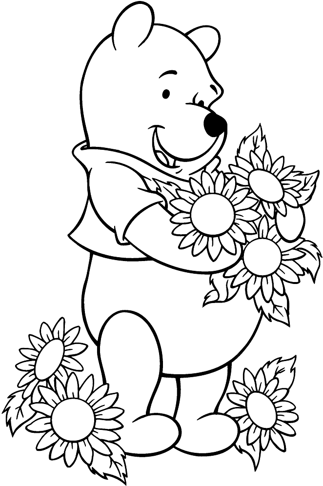 Tô màu gấu pooh và những bông hoa - Trang Tô Màu Cho Bé